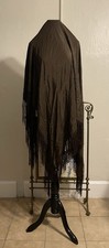 1930s Silk Vintage Chocolate Brown Embroidered Piano Shawl With Fringe