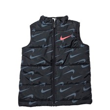 Nike Boys Puffer Vest Black Grey Swoosh Print Full Zip Size S 4-5YRS M245-023
