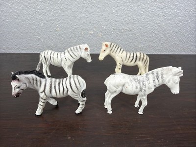 Lot Of 4 Vintage Animal Figures Zebra Assorted Brands Wildlife Toys