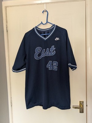 Vintage 90s Nike East 42 Series Jersey Reversible Embroidered Satin Navy Blue