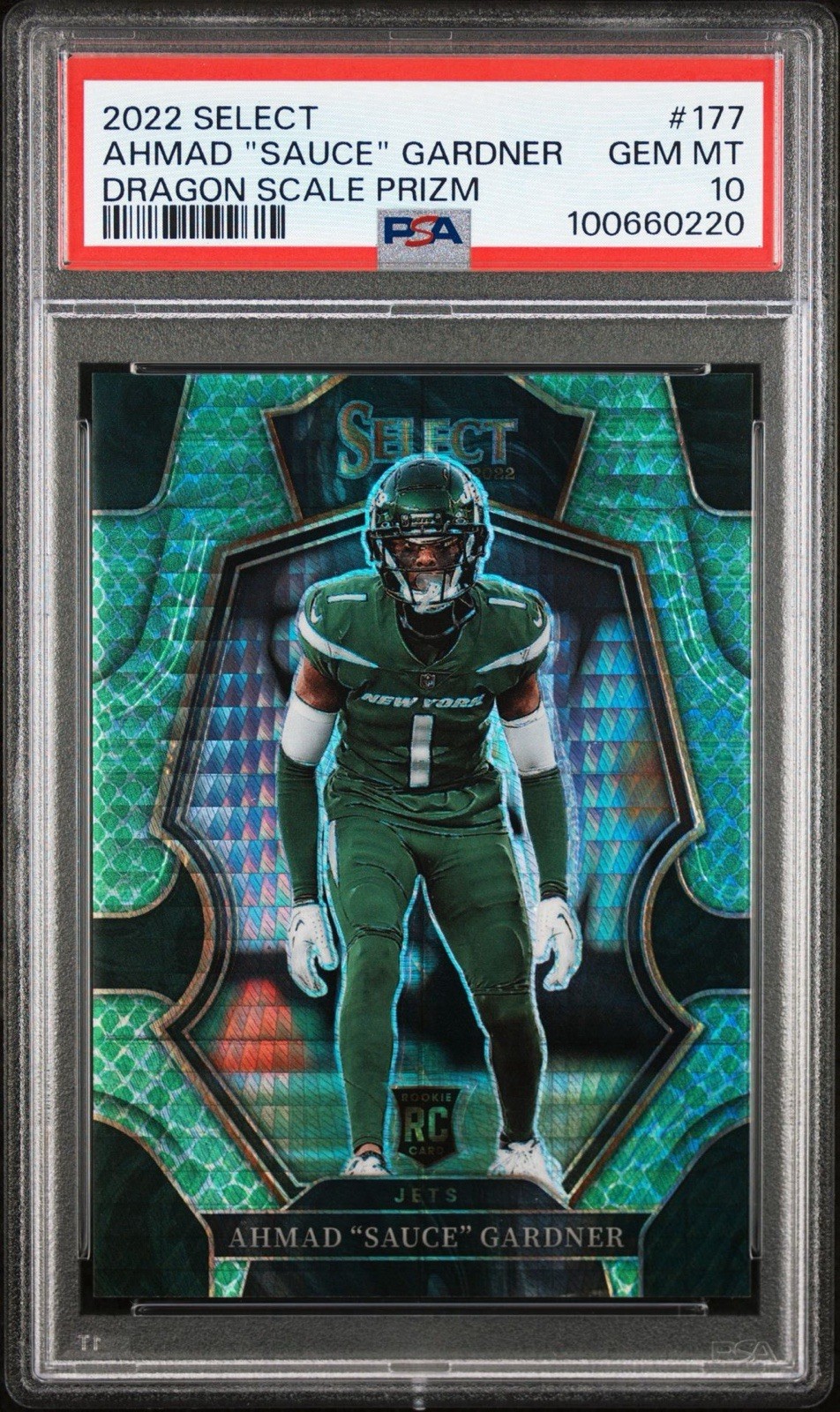 2022 Panini Select - Premier Level Ahmad Gardner #177 Dragon Scale /89 PSA 10