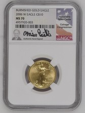 2006-W $10 Burnished Gold Eagle NGC MS70 Mike Castle Signed 1/4 oz AGE