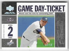 BEN SHEETS 2007 UD BLACK GAME DAY-TICKET AUTO AUTOGRAPH CARD #6/50!