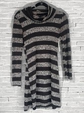Charlotte Russe Womens Small Black & Gray Striped Mockneck Sweater Dress Elegant