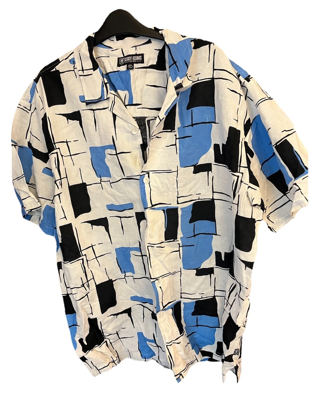 Stacy Adams Mens XXL Button Front Linen Blend Shirt Multi Color Abstract