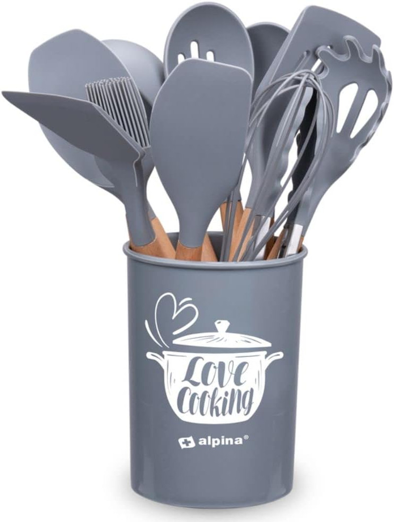 Set Di Stoviglie Da Cucina Con Supporto, 12 Pezzi, Utensili in Silicone Con Mani