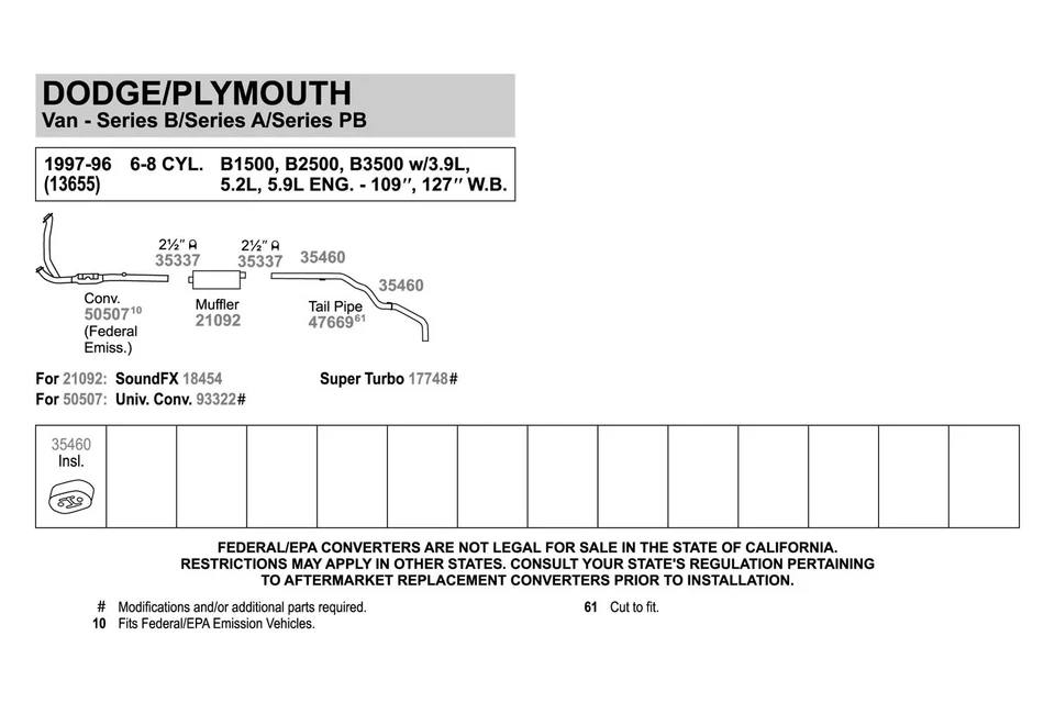 For Dodge B2500 1995-1997 Walker 47669 Aluminized Steel Exhaust Tailpipe Foto 4 de 4