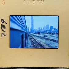 Vintage 1978 Chicago Skyline 35mm Slide Sears Tower Train Railroad View Urban