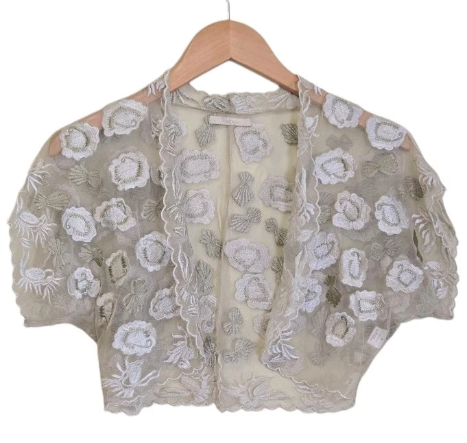 Nataya 3 Pc Dress Set Sm Beige Embroidered Mesh Seed Pearls MOB Gatsby Downton - Image 4 of 4