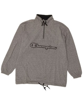 Champion Herren Grafik Reißverschluss Ausschnitt Sweatshirt Pullover Large grau gefleckt Baumwolle DI12