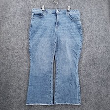 Chicos Perfect Stretch Girlfriend Flare Ankle Jeans Women 2 L 12.5 Blue Frayed