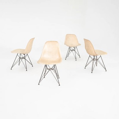 1950s Set of Four Herman Miller Eames DSR Fiberglass Dining Chairs in Parchment