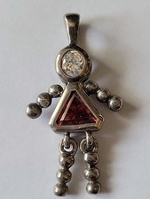 925 JAN Birthstone Girl 925 Sterling Silver Reticulating 1.25  Charm Red Crystal