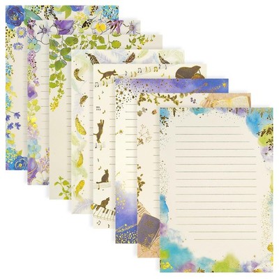 64 Sheets Stationary Letter Paper Set - A5 Cute Colored Gold Foil Stamping Fa...