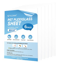 TICONN 6PK 8" x 10" PET Plexiglass Sheets, Clear Plastic Sheet, Easy to Cut Thin