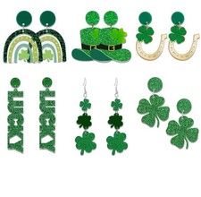 6Pairs St Patrick's Day Acrylic Green Earrings for Women Leaf Lucky Shamrock ...