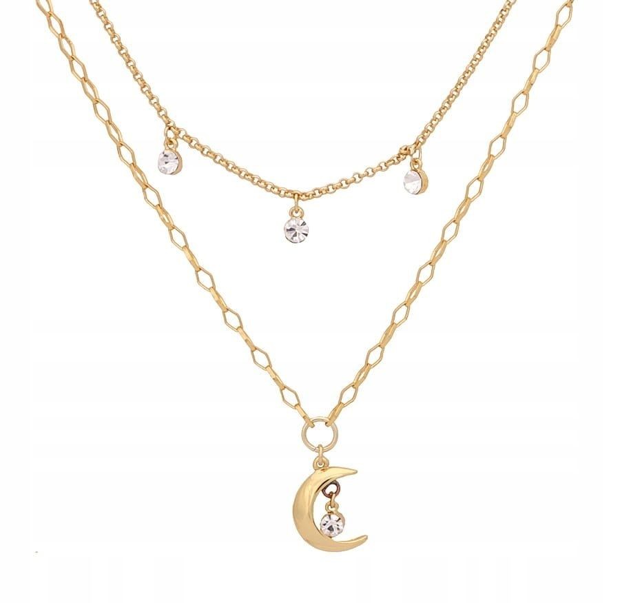 Doppelmond Halskette Damen 24k Gold Beschichtet Allergiefrei