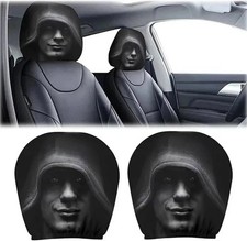 2pcs Funny Ghost Face Headrest Covers - Elastic Washable Auto Seat Protectors