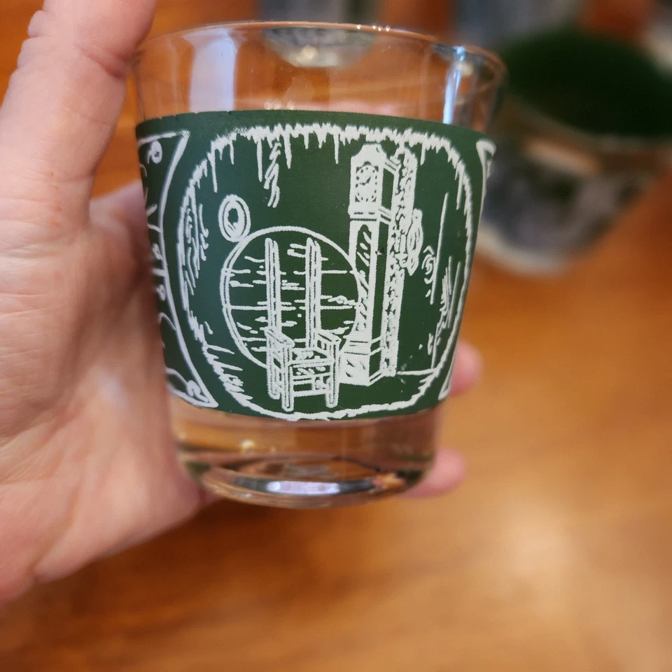 Old COLONIAL HOMESTEAD Green old fashioned tumblers set of 8 MCM VTG - Image 3 of 4