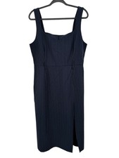 Banana Republic Midi Sheath Dress 12 Slit Sweetheart Blue Pinstripe Office Work