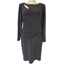 Xscape Long Sleeve Glitter Keyhole Cocktail Dress with Ruched Waist Sz 16W