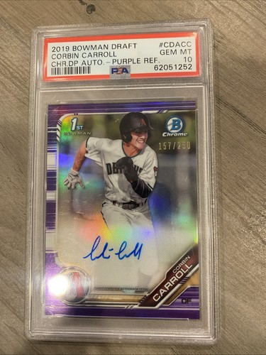 Corbin Carroll 2019 Bowman Chrome Draft Purple Refractor Auto PSA 10 GEM MINT