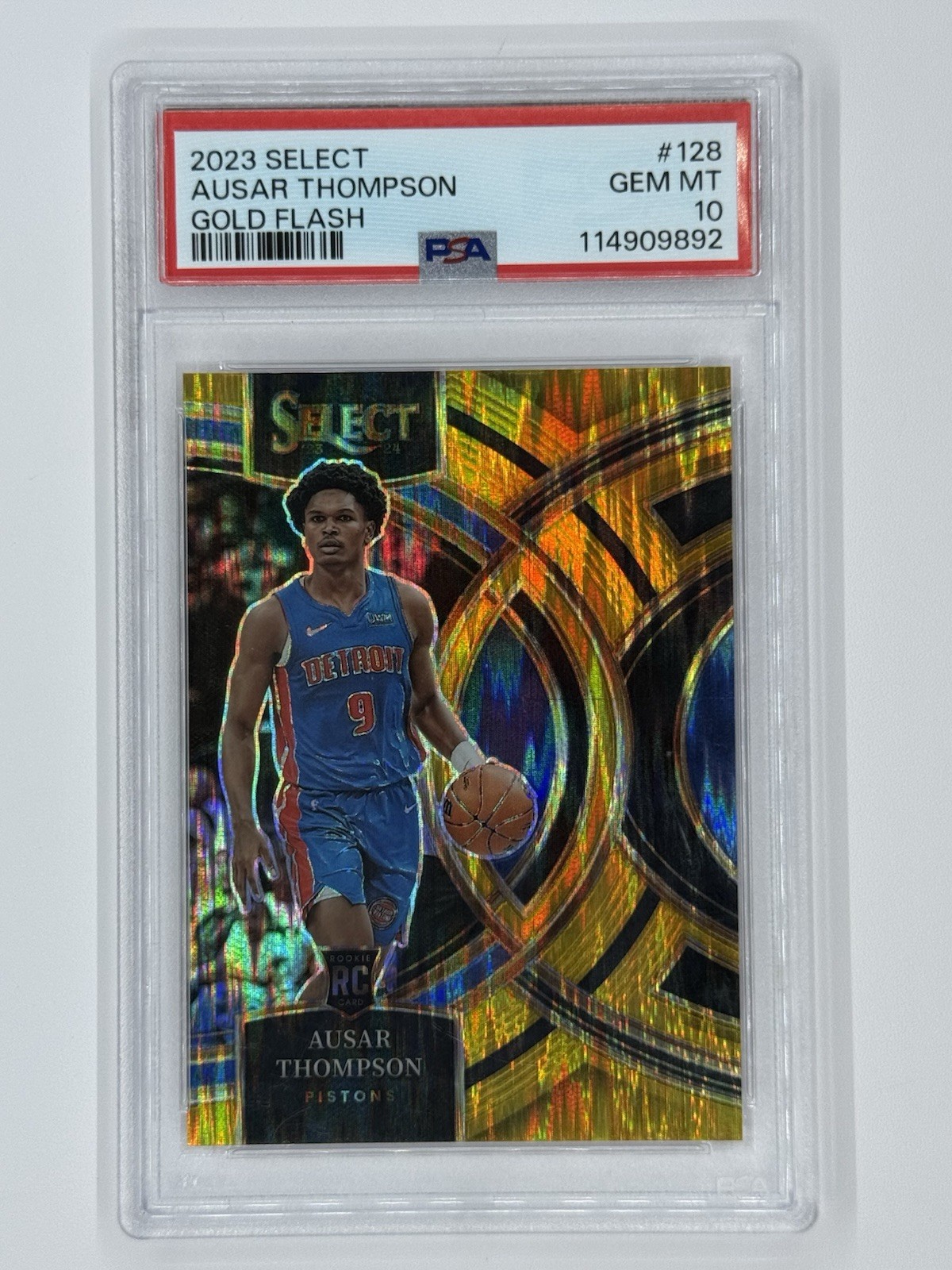 Panini 2023-24 Select Premier Level Ausar Thompson Gold Flash /10 #128 PSA 10