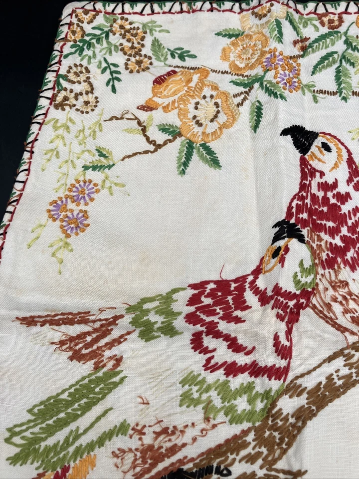 De Colección Birds of Paradise Floral Bordado a Mano Almohada Co14”x19” Cubierta MCM Boho Foto 3 de 4