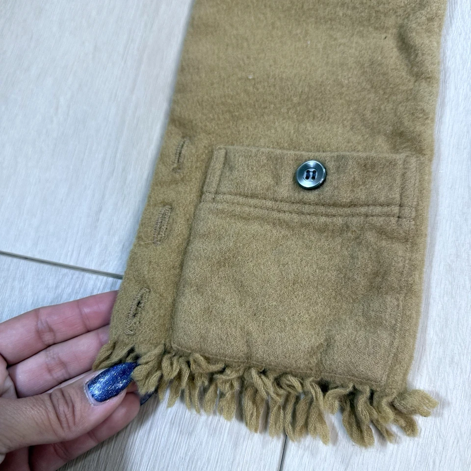 VTG Scardigan by Cisco All Wool Button Scarf Tan Brown Fringe Unisex USA Made - Image 3 of 4