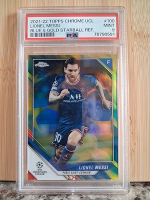 2021-22 Topps Chrome UCL Lionel Messi #100 Blue & Gold Starball Refractor /75