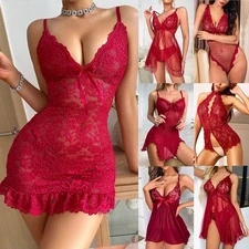 Womens Lingerie Floral Lace Sleepwear Underwear Sheer Dress Babydoll Bodysuit US