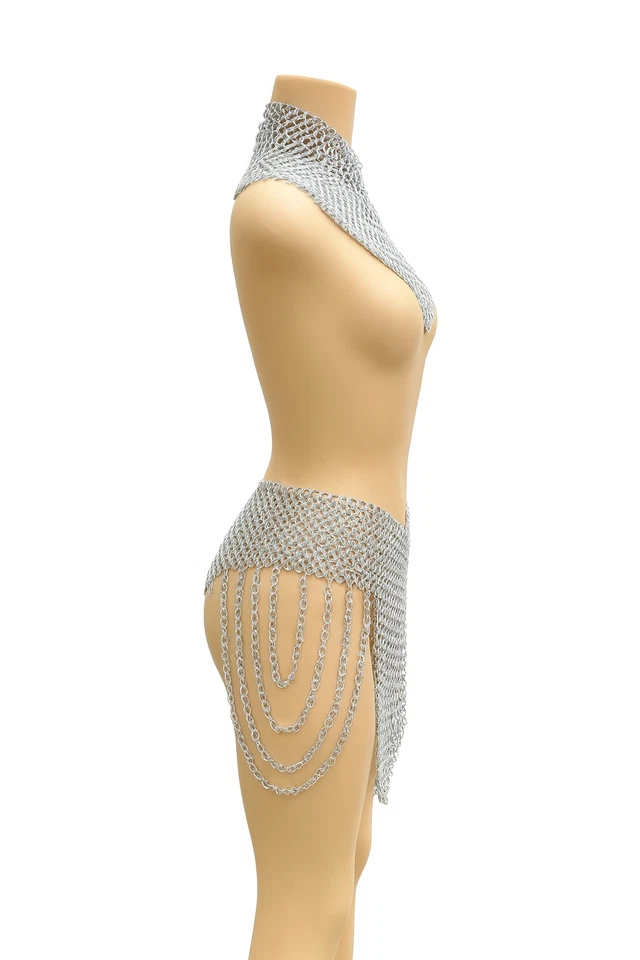 Conjunto de Disfraz de Cota de Malla Medieval - Hecho a Mano Falda de Metal Cuello Armadura para Fantasía Foto 2 de 4