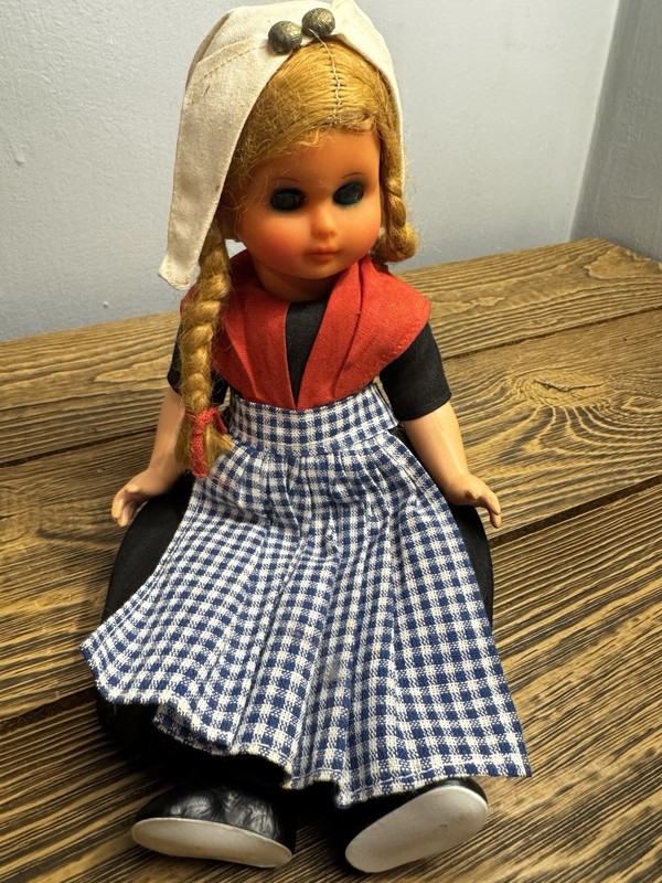 Vintage 1960s-70s Dutch Girl Doll Blonde Braids Bonnet Excellent Condition