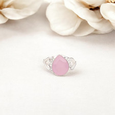 Rose Chalcedony 9x11mm Gemstone 925 Sterling Silver Handmade Jewelry Ring,,