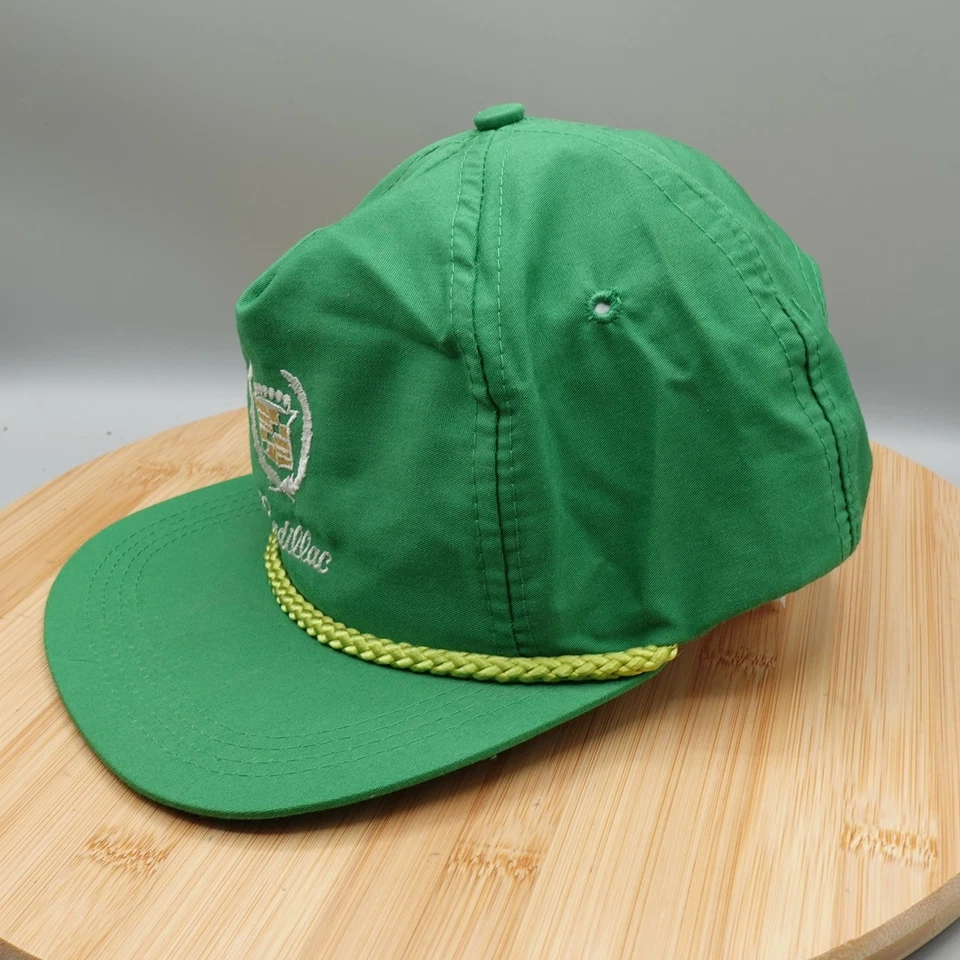 Sombrero Cadillac vintage años 80 cuerda logotipo bordado ajustable defecto verde Foto 2 de 4