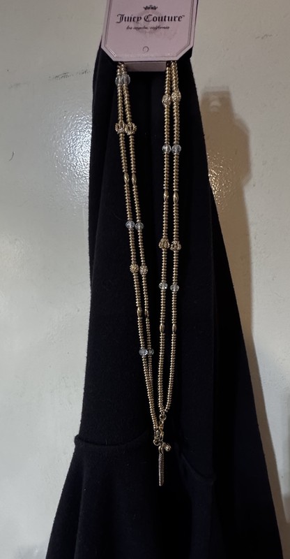 Juicy Couture Necklace~Gold Tone~2 Strand~Bead/Chain~NWT~Tassel Pendant~Toggle