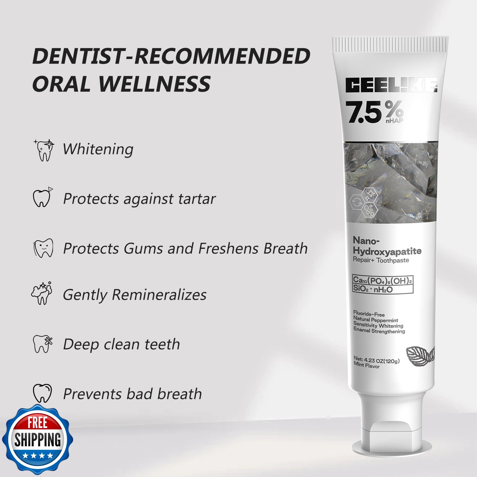 CEELIKE 7.5% Hydroxyapatite Toothpaste – Strengthens Enamel, Protects Gums an