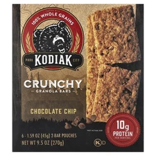 Crunchy Granola Bars, Chocolate Chip, 6 2-Bar Pouches, 1.59 oz (45 g) Each