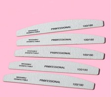 Professional Nail Files Set, 100/180 Grit, Washable and Disinfectable, White