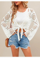 store Damen Häkelpullover Weiß Lochmuster V...
