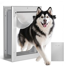 Large Aluminum Dog Door Telescoping Lockable Pet Magnetic Flap Wall Screen Gate