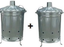 2 x metal garden burning fire incinerator galvanised 90 lt bin for rubbish new