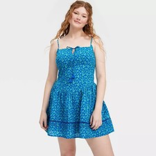 Roller Rabbit x Target Lobsters Drop Waist Mini Dress Cobalt Blue Size LARGE NWT