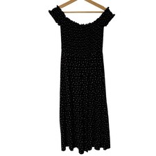 Forever 21 black ruched maxi dress off the shoulder women's L little flowers