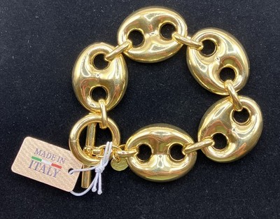 New Mia Fiore Dyadema 18K Gold Plated Bronze Puffy Mariner Link Bracelet  Italy