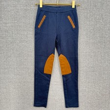 Hope Henry Girls Navy Blue Riding Style Pants Tan Suede Knee Patch Sz 8 Preppy