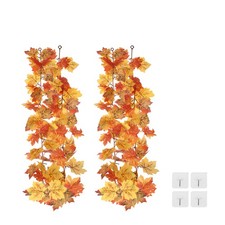 2 Pack Fall Garland 6.6Ft, Autumn Maple Leaves Garland, Red/Green/Yellow