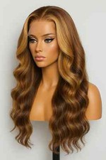 New 30 Inch 13X4 HD Lace Front Wig Human Hair Highlight Body Wave Pre Plucked