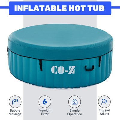 #ad #ad 6ft Inflatable Hot Tub Portable Above Ground Pool with 120 Air Jets Heater Teal $329.99