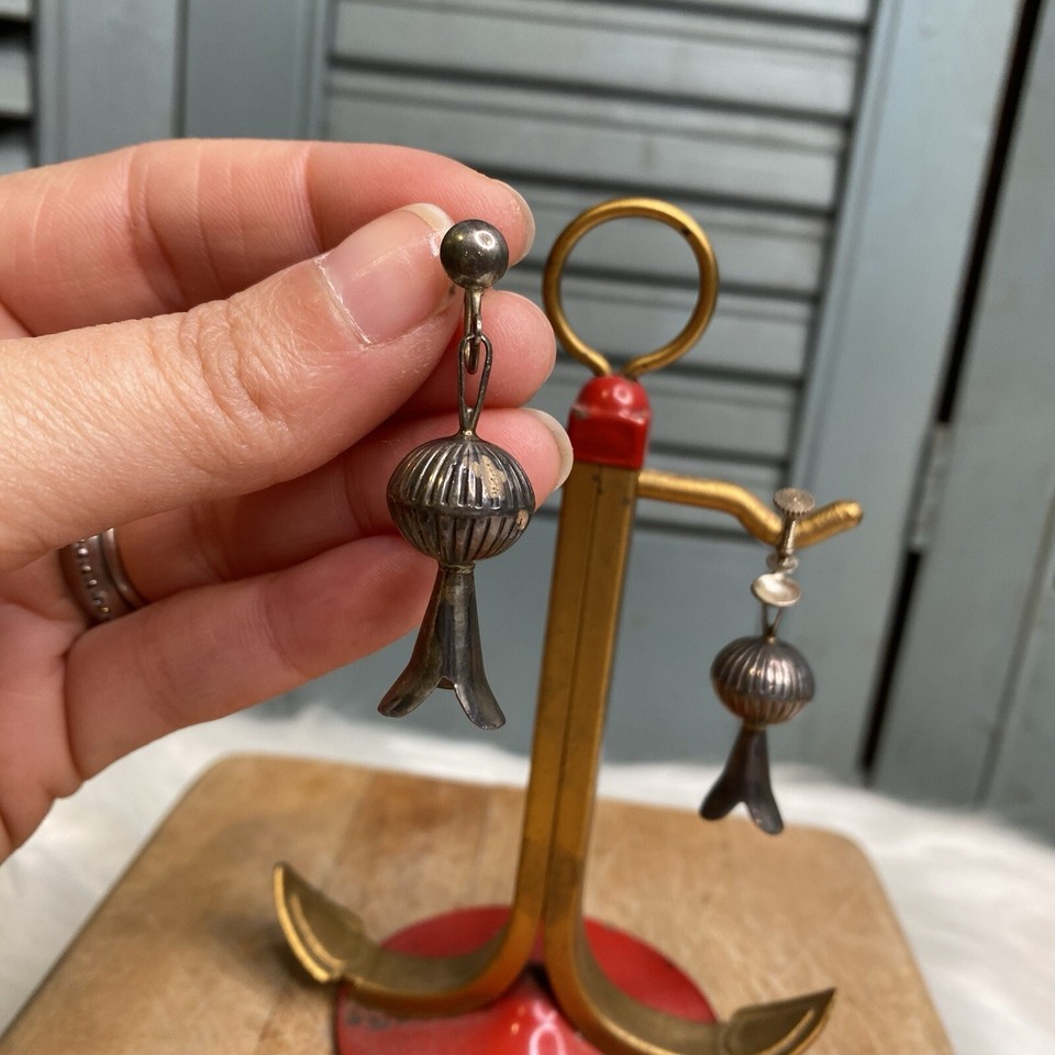 Vintage Native Sterling Silver Squash Blossom Screw Back Clip On